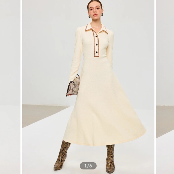 Commense Dresses & Skirts - Commense Elegant Cream Midi Dress with Collar Detail